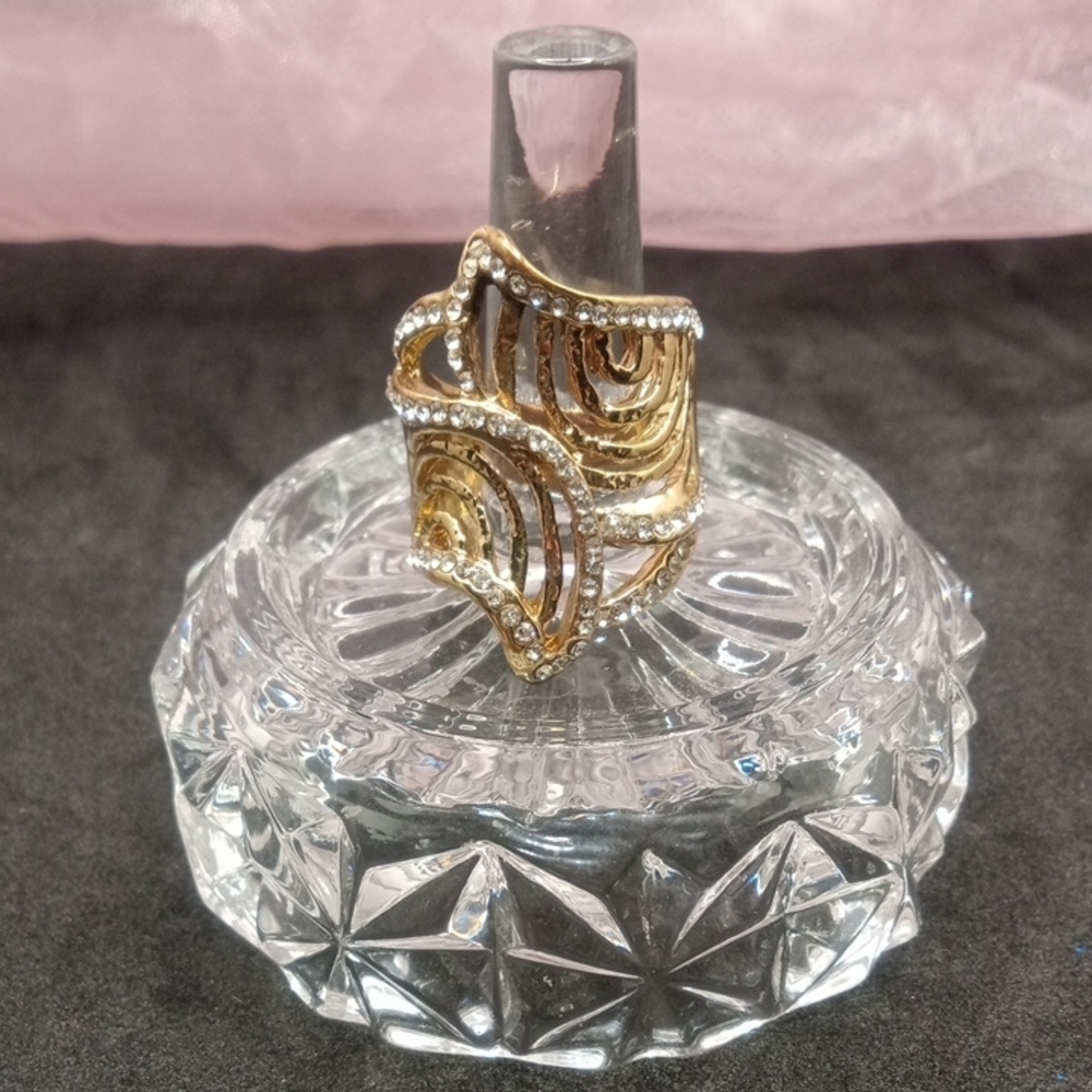 Gold and Silver Toned Ring with Intricate Design